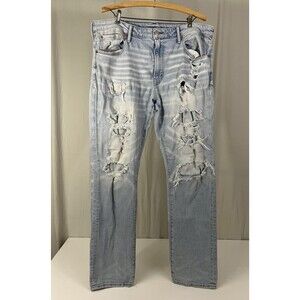 American Eagle Mens 38x32 Athletic Straight Air Flex Distressed  Denim Jeans